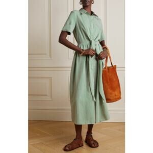 ADAM LIPPES Attacher Tie-front Striped Midi Maxi Shirt Dress Green Size 10 $1350